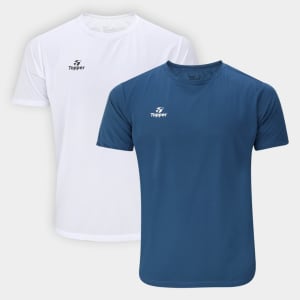 Kit Camisetas de Treino Topper 2 Peças Masculino - Azul+Branco