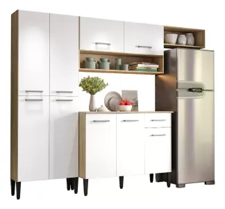 Móveis Carraro Glam Cozinha Compacta Arizona Carvalho com Branco Carraro