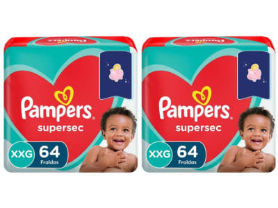 Kit Fraldas Pampers Supersec Tam. XXG - Acima de 14kg 2 Pacotes com 64 Unidades Cada - Fralda Descartável - Magazine Ofertaesperta