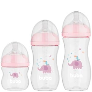 Kit 3 Mamadeiras Easy Flow Nuvem 120270330ml Buba Rosa
