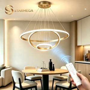 Lustre LED Sala Moderno Com controle remoto 3 Arcos Pendente Luminária Teto Lustre Sala De Jantar Lustre Pendente Lux
