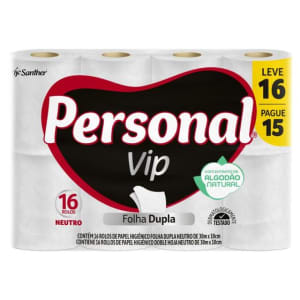 Papel Higiênico Folha Dupla Neutro Personal Vip 16 Rolos 30m