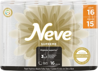 Papel Higiênico Neve Supreme 16 Rolos 20m Folha Tripla