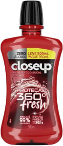 2 Unidades — Close Up Enxaguante Bucal Antisséptico Zero Álcool Red Hot Proteção 360° Fresh Frasco - 500Ml