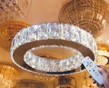 Lustre Pendente de Cristal K9 Legítimo Led Quadrado Morderno Para Sala Com Controle Remoto