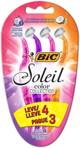 Aparelho de Depilar BIC Soleil Rosa Roxo e Laranja Leve 4 Pague 3 - 930183 - Dupla Fita Lubrificante com Leite de Coco