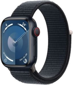 Apple Watch Series 9 GPS + Cellular • Caixa meia-noite de alumínio – 41 mm • Pulseira loop esportiva meia-noite