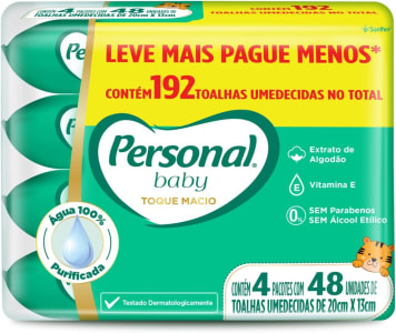 Personal Toalha Umedecida Personal Baby Toque Macio Promopack 192 unidades