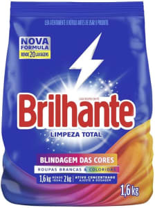 Brilhante Limpeza Total - Lava-Roupas em Pó, Roupas Brancas e Coloridas, Ativo Concentrado, Pacote 1,6kg