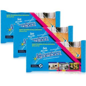 Kit com 3 Lenços Secos Eletrostáticos Hiperclean Refil para Mop com 16 Unidades cada