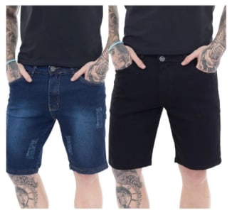 KIT 2 Bermudas Jeans Masculina Premium Blue Dark e Black