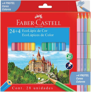 Ecolapis de Cor Faber-Castell 120124+4P com + 4 Pastel Estojo com 24 Cores Multicor