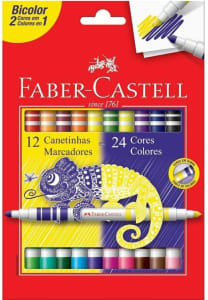 Canetinha Hidrográfica Bicolor Faber-Castell 12 Canetas / 24 Cores