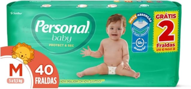 Fralda Infantil Personal Baby Protect e Sec M Mega 9x40pads Leve 40 pague 38 Unidades