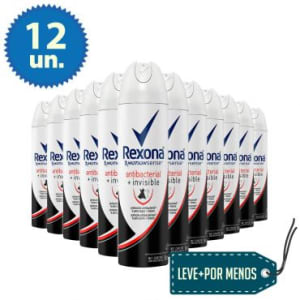 Leve Mais Pague Menos: 12 Desodorantes Aerosol Rexona Antibacterial Invisible Feminino 150ml