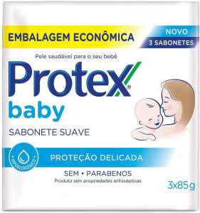 3 Pacotes Sabonete em Barra para Bebê Protex Baby Delicate Care 85g - 6 Unidades