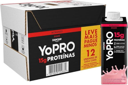 YoPRO Bebida Láctea UHT Morango 15g de proteínas 250ml - 12 unidades