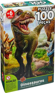 Quebra-cabeça Cartonado Dinossauro 100 peças - Grow