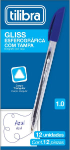 Caneta Esferográfica 1mm Tilibra Gliss Azul Caixa com 12 Unidades