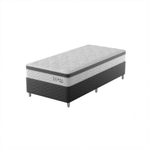 Cama Box com Colchão Solteiro Sigma Molas Ensacadas (22x88x188) — Branco e Cinza