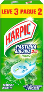 Harpic Limpador e Aromatizador Sanitário Pastilha Adesiva Power 2 em 1 Pinho 3 unidades -  Leve 3 Pague 2