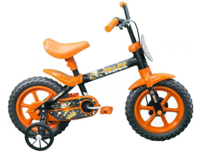 Bicicleta Infantil Aro 12 Track & Bikes - Arco Iris PO Preto E Laranja Com Rodinhas