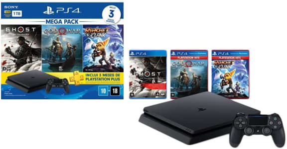  Console PlayStation 4 Mega Pack 18 - Ghost of Tsushima, God of War e Ratchet & Clank 