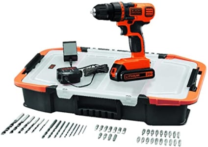 Parafusadeira/Furadeira 20V Lítio Ion com 50 Acessórios e Maleta, Black+Decker