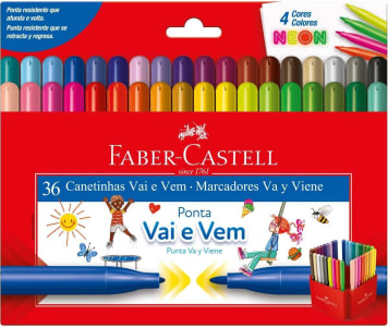 Canetinha Hidrográfica, Faber-Castell, 15.0136VVZF, Vai E Vem, 36 Cores Neon