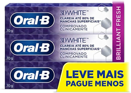 Creme Dental Clareador Oral-B 3D White Brilliant Fresh 70g - 3 Unidades