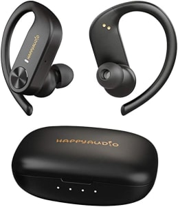 HAPPYAUDIO S1 Bluetooth 5.0 TWS Fone de ouvido sem fio esportivo com ganchos de ouvido Controle de volume do microfone integrado, IPX7 resistente à ág