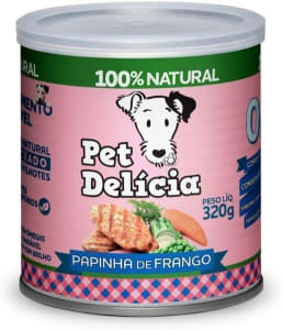 2 Unidades - Pet Delícia Crescimento Saudável Papinha de Frango Natural Raça Filhotes - 320g