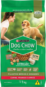 Ração para Cão Dow Chow Dog Extralife Filhotes Médios e Grandes Carne, Frango e Arroz 1kg - Nestlé Purina