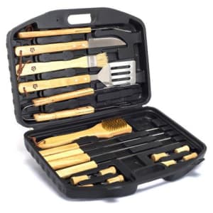 Kit Churrasco com Maleta Marrom 18 peças Bela Home - Bambu - Magazine Ofertaesperta