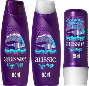 Kit Aussie Mega Moist Super Hidratação Shampoo 360ml e Condicionador 360ml e 3 Minutos Milagrosos 236ml