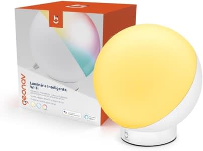 Luminária de mesa Inteligente Wi-Fi, LED 12W, 1200 Lúmens, Branco Frio/Quente, RGB 16 milhões de cores, Controle através do App, Bivolt, Branca, HILUM01, Compatível com Alexa, Hi by Geonav