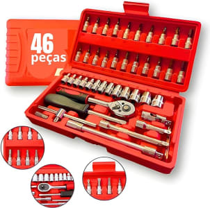 Jogo de Soquete 46 Peças e Chave Catraca com Maleta Kit Chave de Fenda, Chave Catraca Reversivel, Chave Phillips, Sextavado, Allen, Torx, Adaptador e Extensão