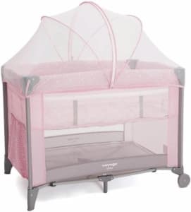 Berço Portátil Sleep Voyage, Suporta Até 18kg, Acompanha Mosquiteiro Com Zíper (Rosa Claro)