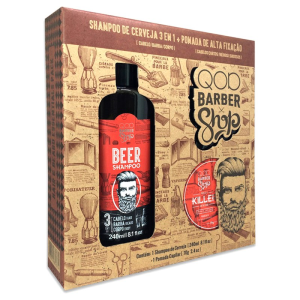 Kit QOD Barber Shop Shampoo de Cerveja 3 em 1 240ml + Pomada Capilar Killer 70g