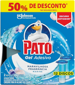 Pato Desodorizador Gel Adesivo 2 Refis Marine, Limpeza Banheiro, Vaso Sanitário Limpo e Perfumado, 12 Discos