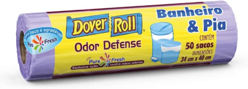 Saco Para Lixo Dover-Roll Odor Defense, Banheiro & Pia, Lilás, Pure Fresh, Rolo Com 50 Sacos