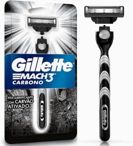 Aparelho de Barbear Reutilizável Gillette Mach3 Carbono com Carvão Ativado e Fita Lubrificante