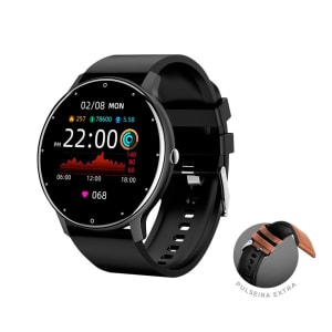 SmartWatch KaBuM! Smart 550, Preto, Pulseira Extra Tecido Sintético Marrom, Compatível IoT KaBuM! Smart - KBSAC009