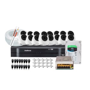 Kit 16 Câmeras de Segurança Infra HD 720p Intelbras VHL 1120D + DVR Intelbras Multi HD + HD SEAGATE 1TB + Acessórios