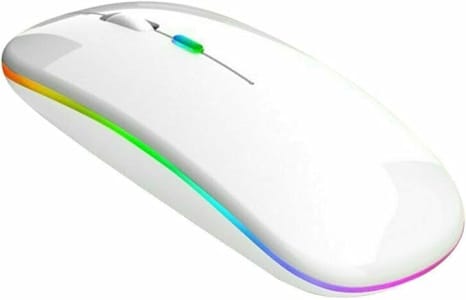 Mouse Sem Fio Recarregável Bluetooth Wireless USB LED RGB Silencioso Ambidestro, Bateria de Longa Duração, Sensibilidade Ajustável (Branco)