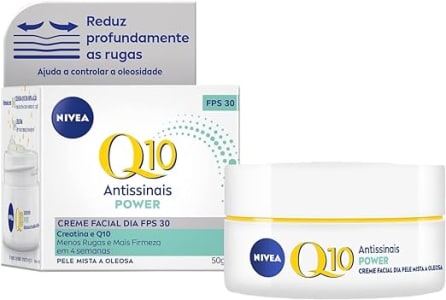 NIVEA Creme Facial Antissinais Q10 Power Dia FPS 30 Pele Mista a Oleosa 50g - Reduz rugas e linhas de expressão, hidrata intensivamente e ajuda a controlar o brilho da pele