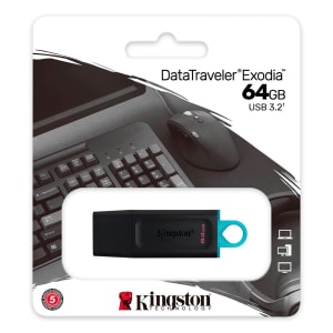 Pen Drive DataTraveler Exodia 64GB Kingston com Conexão USB 3.2 Preto/Azul - DTX/64GB