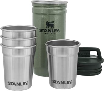 Conjunto de copos de shot de aventura Stanley, 4 copos de aço inoxidável com estojo de transporte de metal resistente, presentes de acampamento