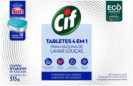 Tabletes 4 em 1 Cif Para Máquina de Lavar Louças 315g