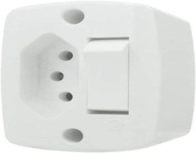 Interruptor Sobrepor Retangular 1 Tecla Simples 6A + 1 Tomada 2P+T 10A 250V Branco – Ilumi   